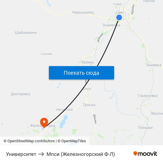 Университет to Мпси (Железногорский Ф-Л) map