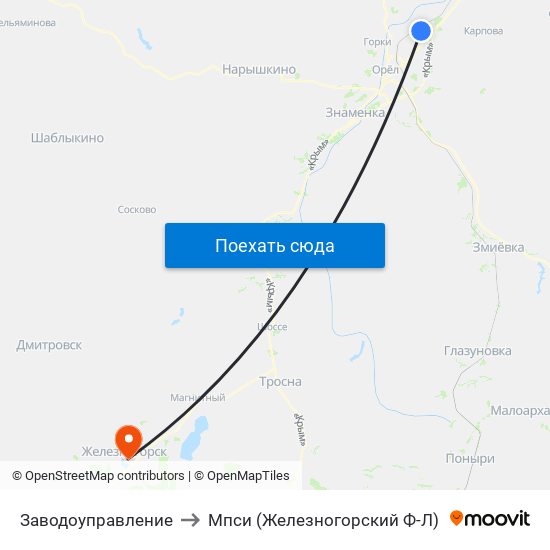 Заводоуправление to Мпси (Железногорский Ф-Л) map