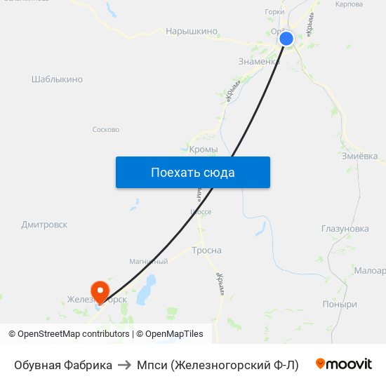 Обувная Фабрика to Мпси (Железногорский Ф-Л) map