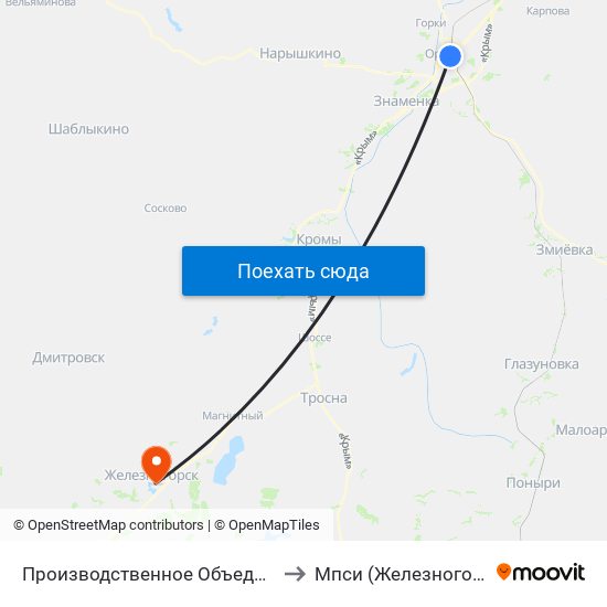 Производственное Объединение «Экран» to Мпси (Железногорский Ф-Л) map