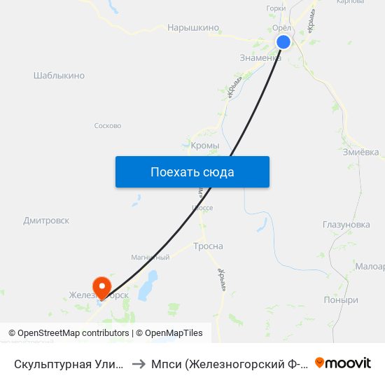 Скульптурная Улица to Мпси (Железногорский Ф-Л) map