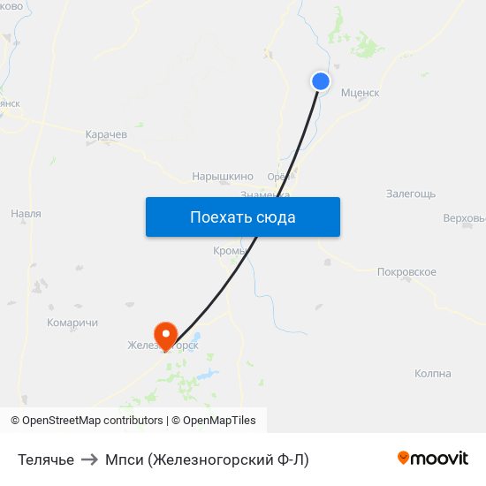 Телячье to Мпси (Железногорский Ф-Л) map