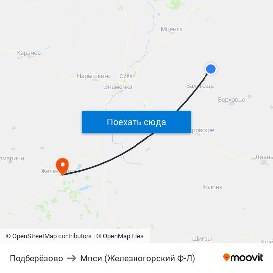 Подберёзово to Мпси (Железногорский Ф-Л) map