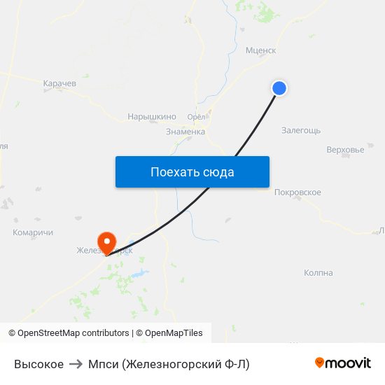 Высокое to Мпси (Железногорский Ф-Л) map