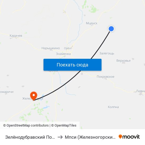 Зелёнодубравский Поворот to Мпси (Железногорский Ф-Л) map