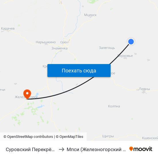 Суровский Перекрёсток to Мпси (Железногорский Ф-Л) map