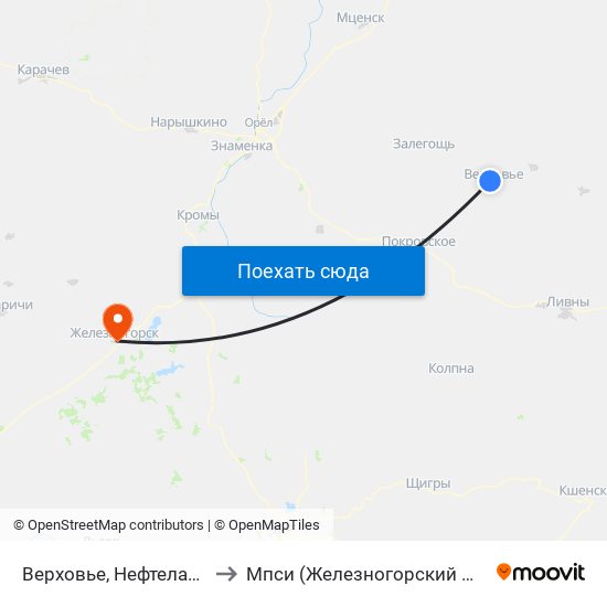 Верховье, Нефтелавка to Мпси (Железногорский Ф-Л) map