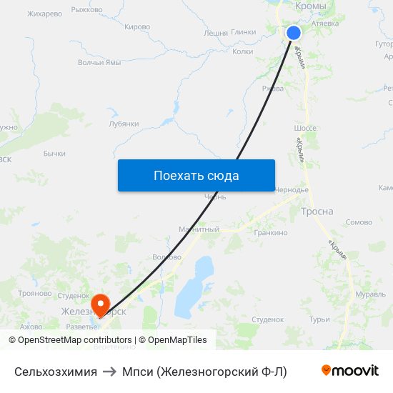 Сельхозхимия to Мпси (Железногорский Ф-Л) map