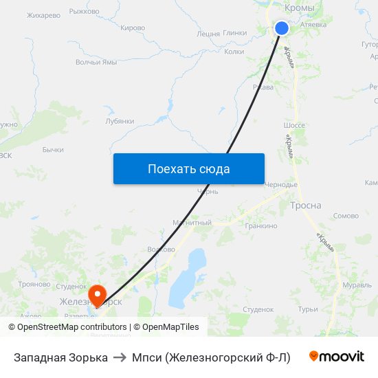 Западная Зорька to Мпси (Железногорский Ф-Л) map