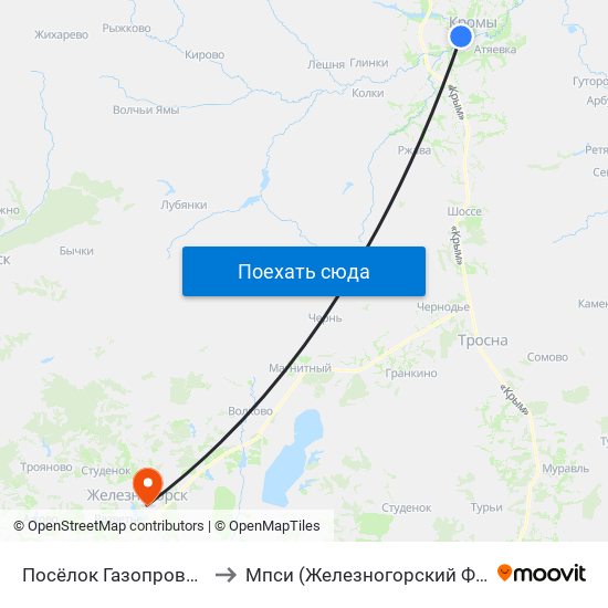 Посёлок Газопровода to Мпси (Железногорский Ф-Л) map