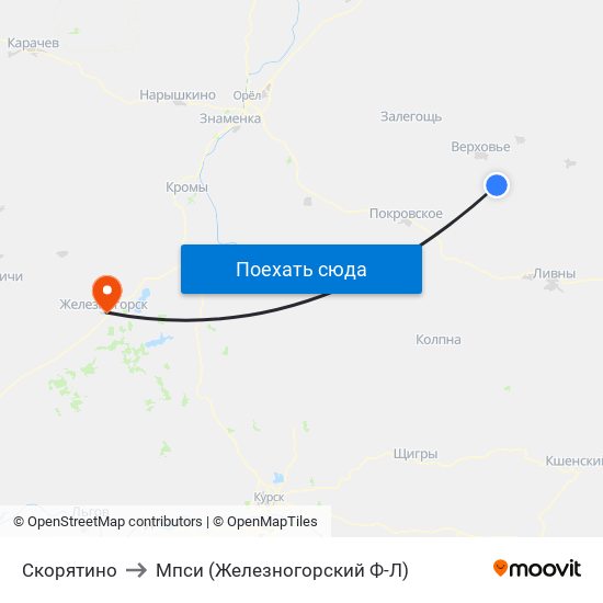 Скорятино to Мпси (Железногорский Ф-Л) map