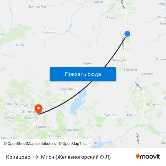 Кривцово to Мпси (Железногорский Ф-Л) map