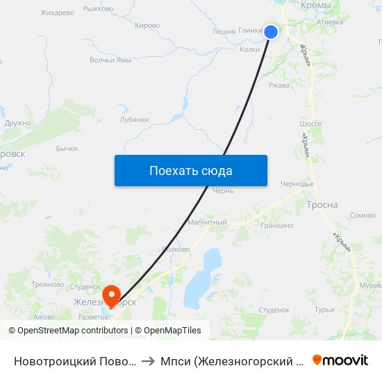 Новотроицкий Поворот to Мпси (Железногорский Ф-Л) map