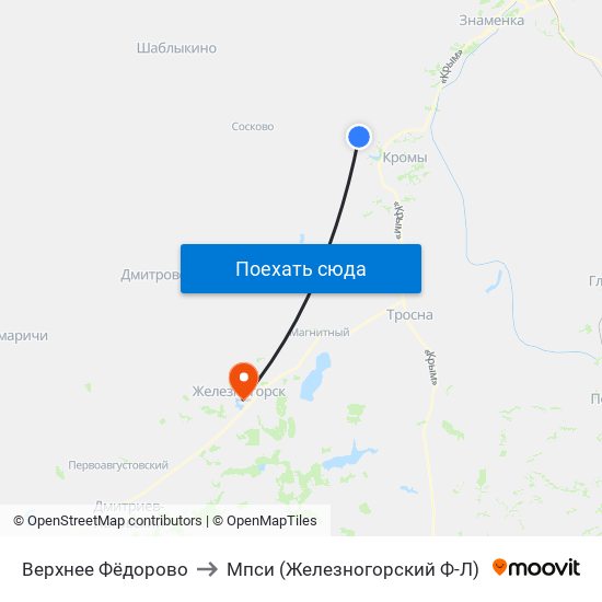 Верхнее Фёдорово to Мпси (Железногорский Ф-Л) map