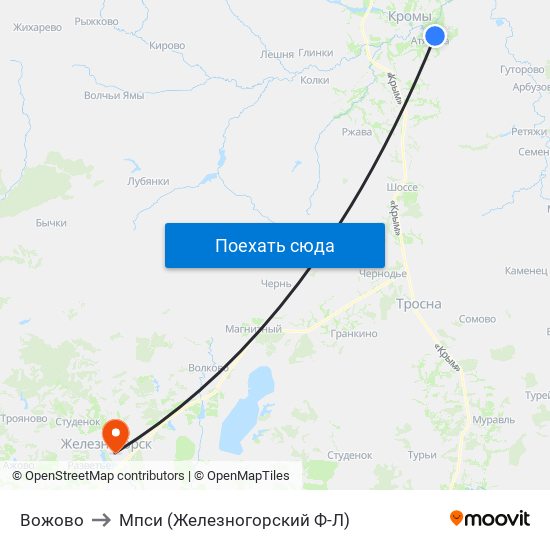 Вожово to Мпси (Железногорский Ф-Л) map
