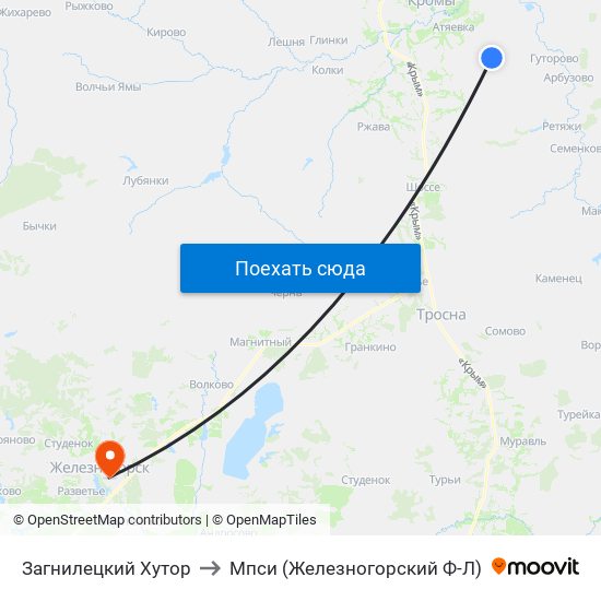 Загнилецкий Хутор to Мпси (Железногорский Ф-Л) map