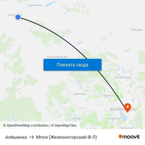 Алёшинка to Мпси (Железногорский Ф-Л) map