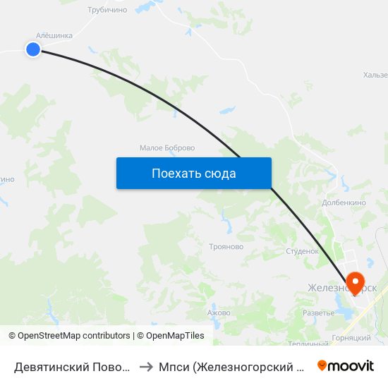 Девятинский Поворот to Мпси (Железногорский Ф-Л) map