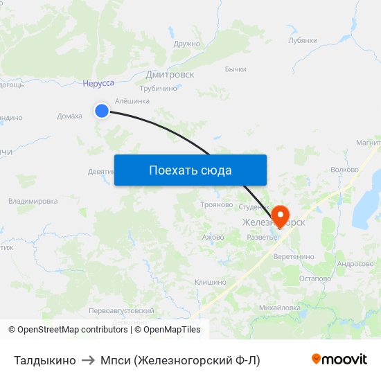 Талдыкино to Мпси (Железногорский Ф-Л) map