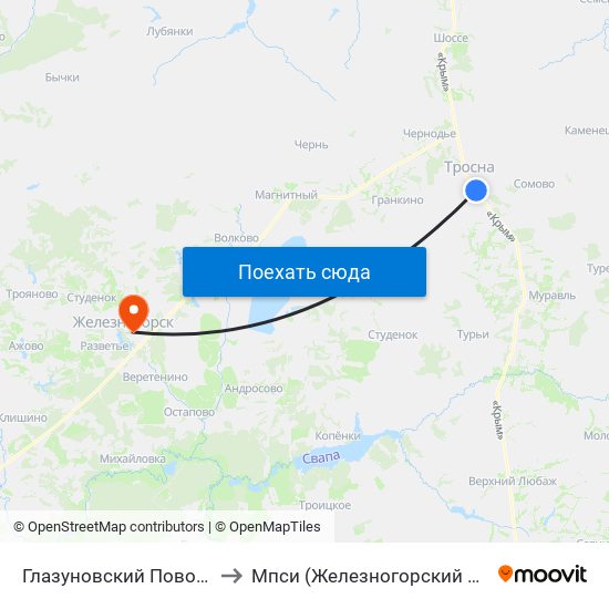 Глазуновский Поворот to Мпси (Железногорский Ф-Л) map