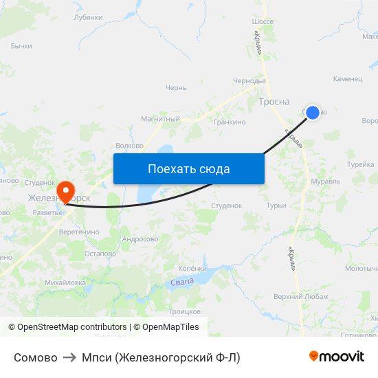 Сомово to Мпси (Железногорский Ф-Л) map