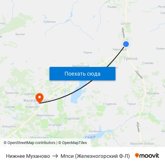 Нижнее Муханово to Мпси (Железногорский Ф-Л) map