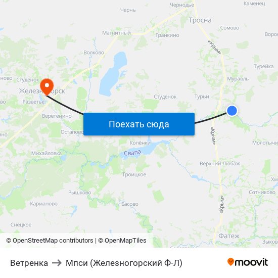 Ветренка to Мпси (Железногорский Ф-Л) map