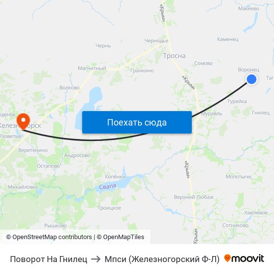 Поворот На Гнилец to Мпси (Железногорский Ф-Л) map