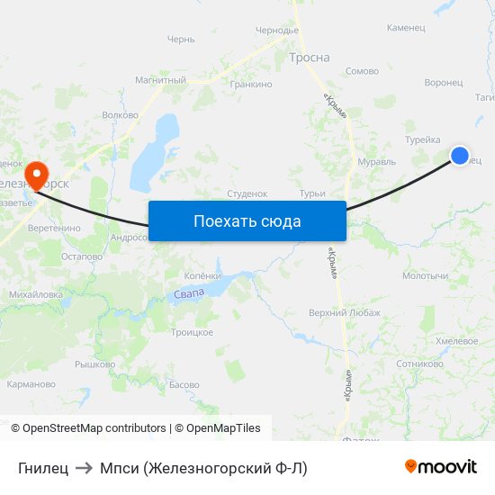 Гнилец to Мпси (Железногорский Ф-Л) map