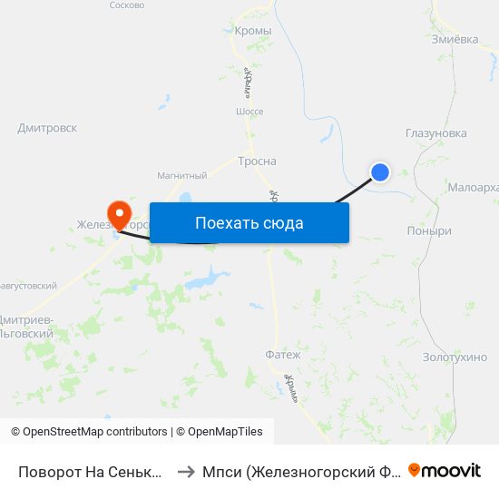 Поворот На Сеньково to Мпси (Железногорский Ф-Л) map