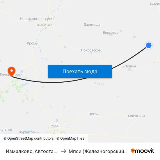 Измалково, Автостанция to Мпси (Железногорский Ф-Л) map