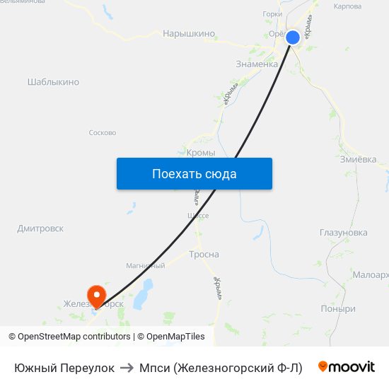 Южный Переулок to Мпси (Железногорский Ф-Л) map