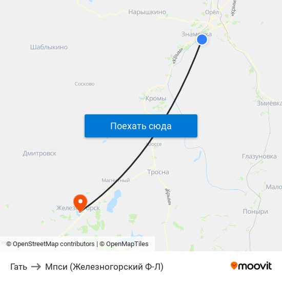 Гать to Мпси (Железногорский Ф-Л) map