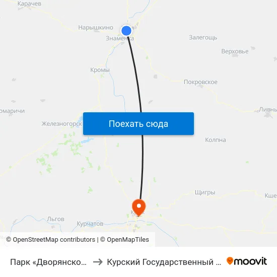 Парк «Дворянское Гнездо» to Курский Государственный Университет map