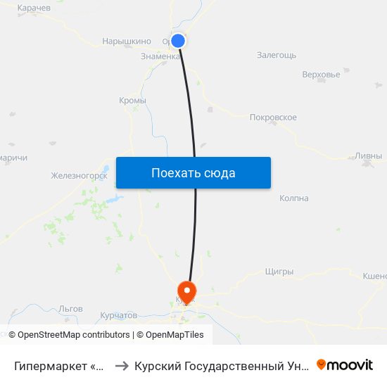 Гипермаркет «Лента» to Курский Государственный Университет map