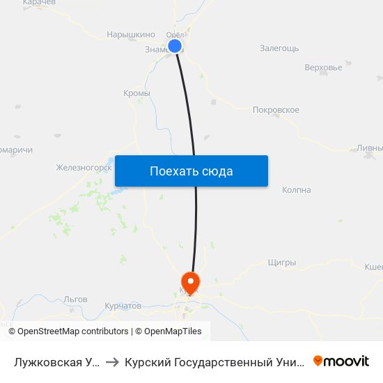 Лужковская Улица to Курский Государственный Университет map