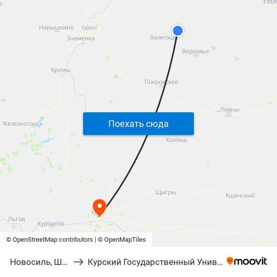 Новосиль, Школа to Курский Государственный Университет map