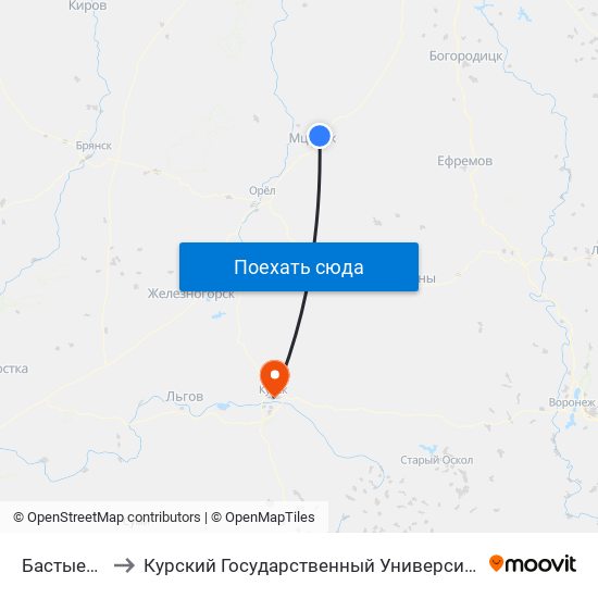 Бастыево to Курский Государственный Университет map