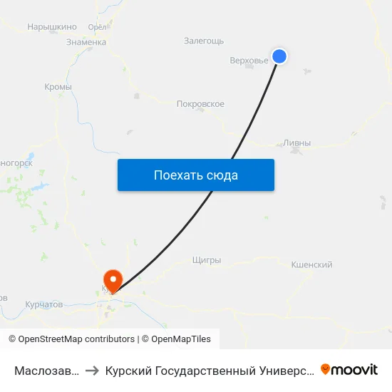 Маслозавод to Курский Государственный Университет map