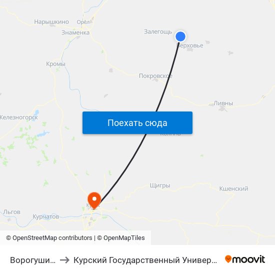 Ворогушино to Курский Государственный Университет map