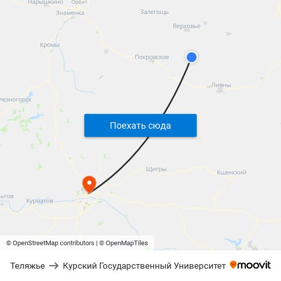 Теляжье to Курский Государственный Университет map