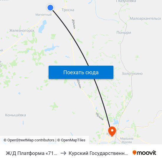 Ж/Д Платформа «71-Й Километр» to Курский Государственный Университет map