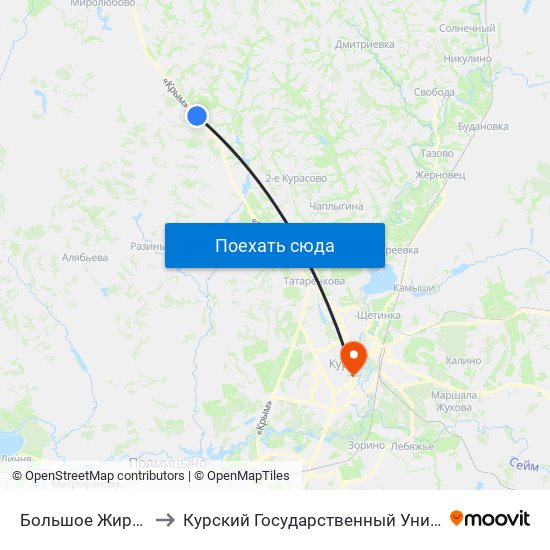 Большое Жирово-2 to Курский Государственный Университет map