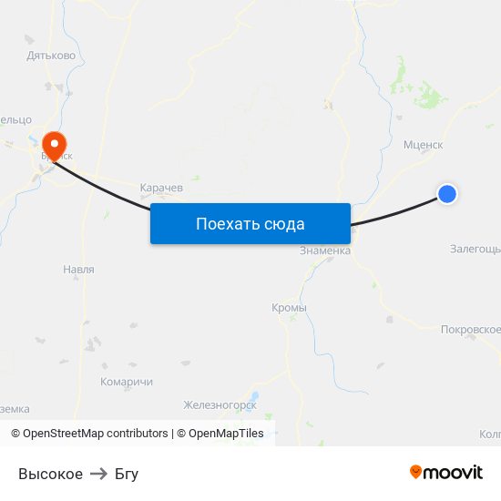 Высокое to Бгу map