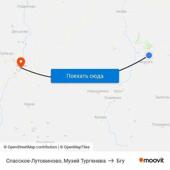 Спасское-Лутовиново, Музей Тургенева to Бгу map