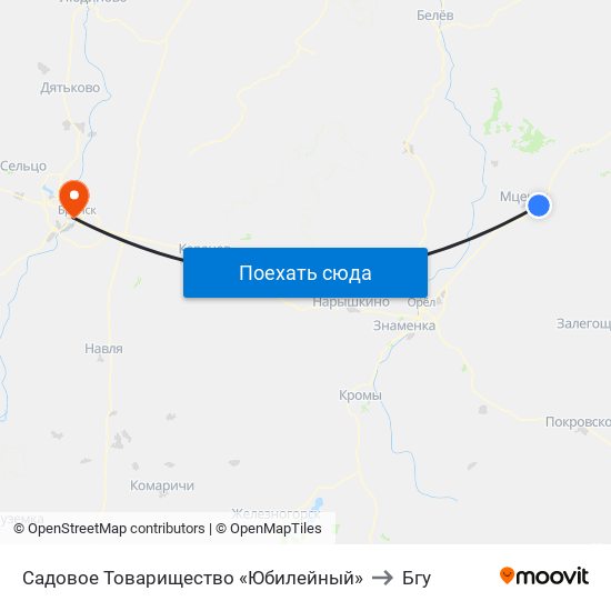 Садовое Товарищество «Юбилейный» to Бгу map