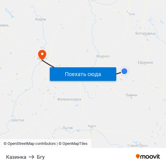 Казинка to Бгу map