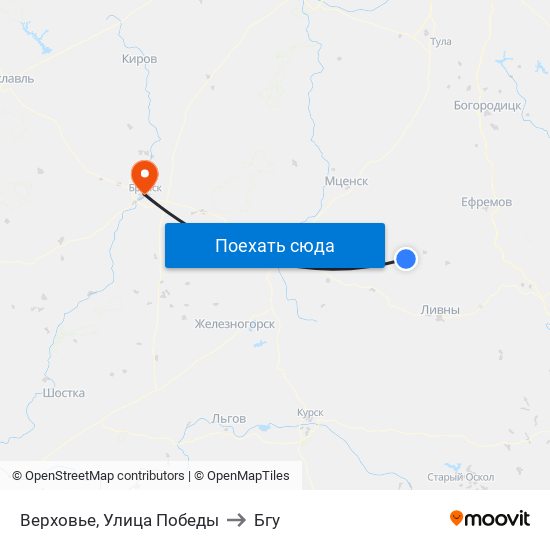 Верховье, Улица Победы to Бгу map