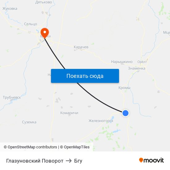 Глазуновский Поворот to Бгу map