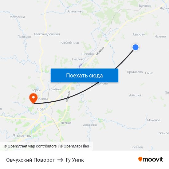 Овчухский Поворот to Гу Унпк map